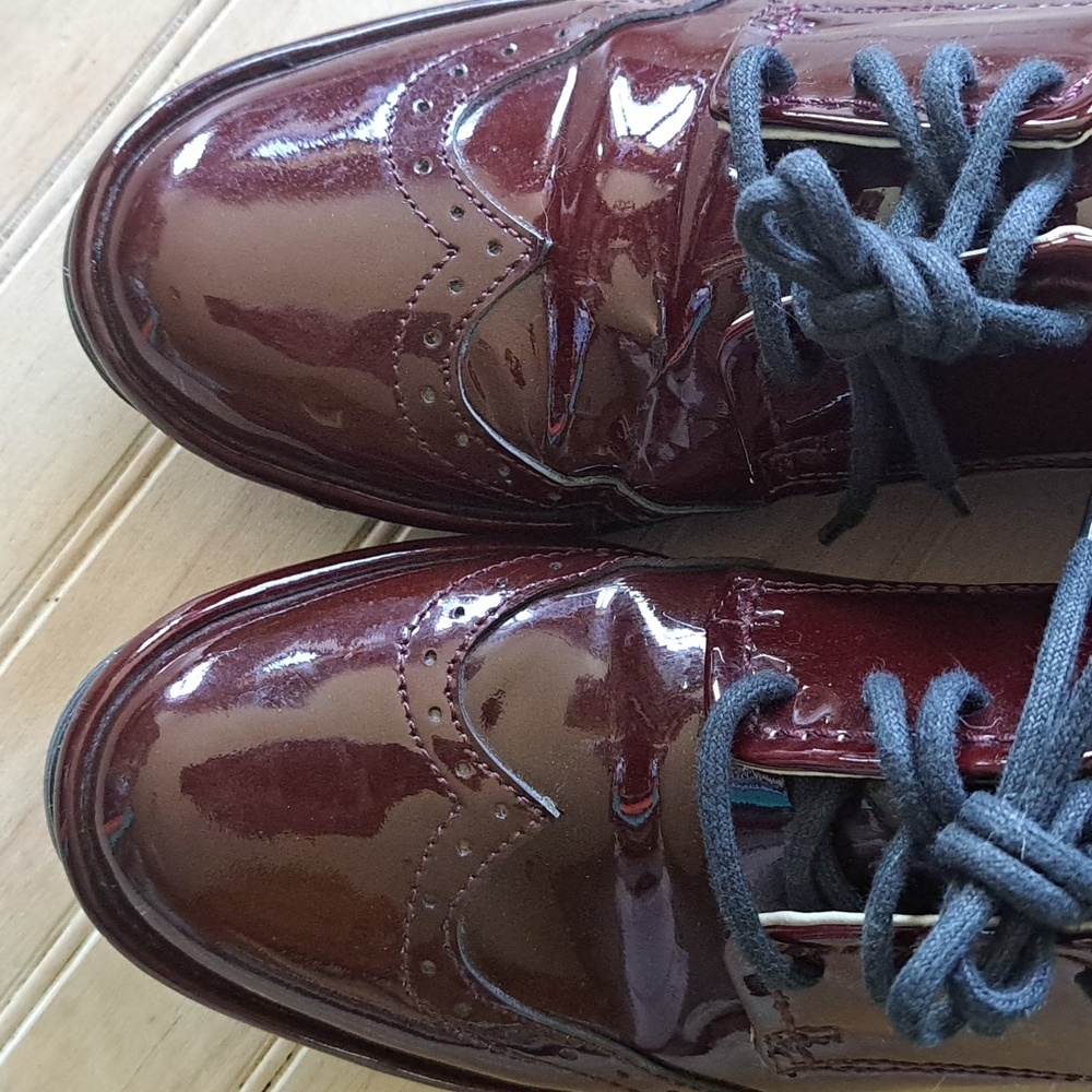 Fly London Oxford Lace Up Burgundy Patent Leather Wedge Comfort Shoes - Picture 2 of 13